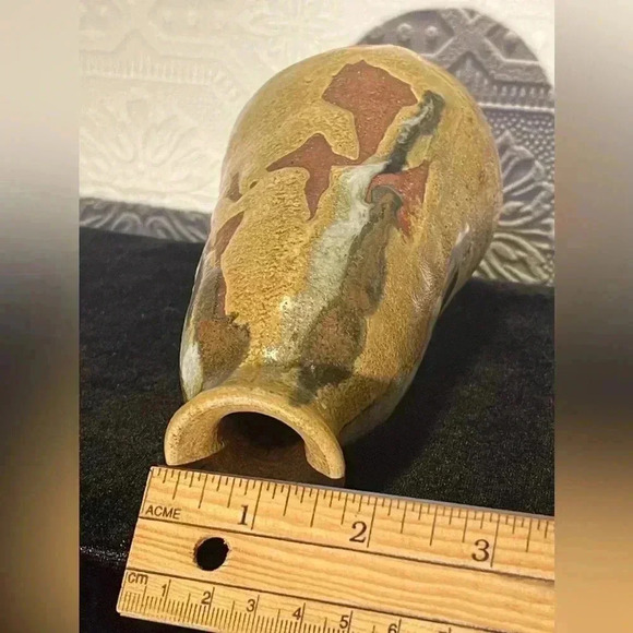 Tan brown ceramic flower bud vase 70s signed by artist pottery - Picture 10 of 11